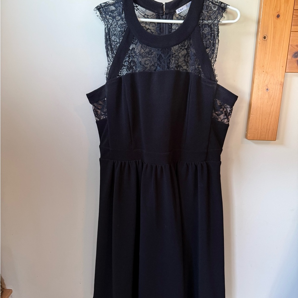 Dex Black Midi Dress with Lace Yoke